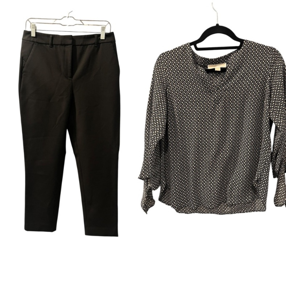 WHBM Michael Kors Black White Business Casual Outfit Size 6 Pants Small Blouse